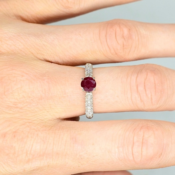 14K Ruby Diamond Ring - Genuine Ruby - 14K White Gold - Solitaire Ruby Ring - Ch - Picture 3 of 7